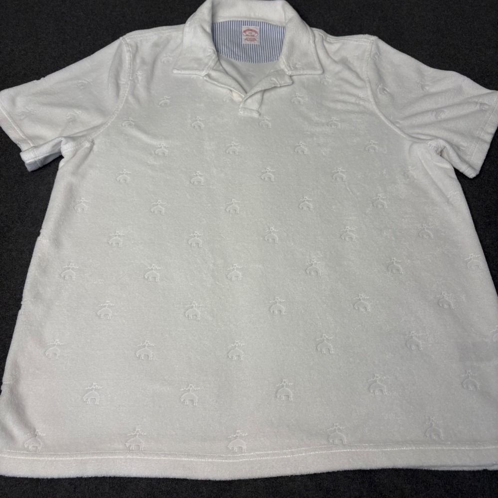 Brooks Brothers Mens XXL White Terry Cloth Embossed Golden Fleece Polo Shirt